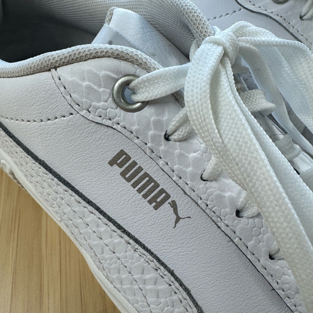 PUMA White Smash Platform V2L Sneakers with Snakeskin Trim